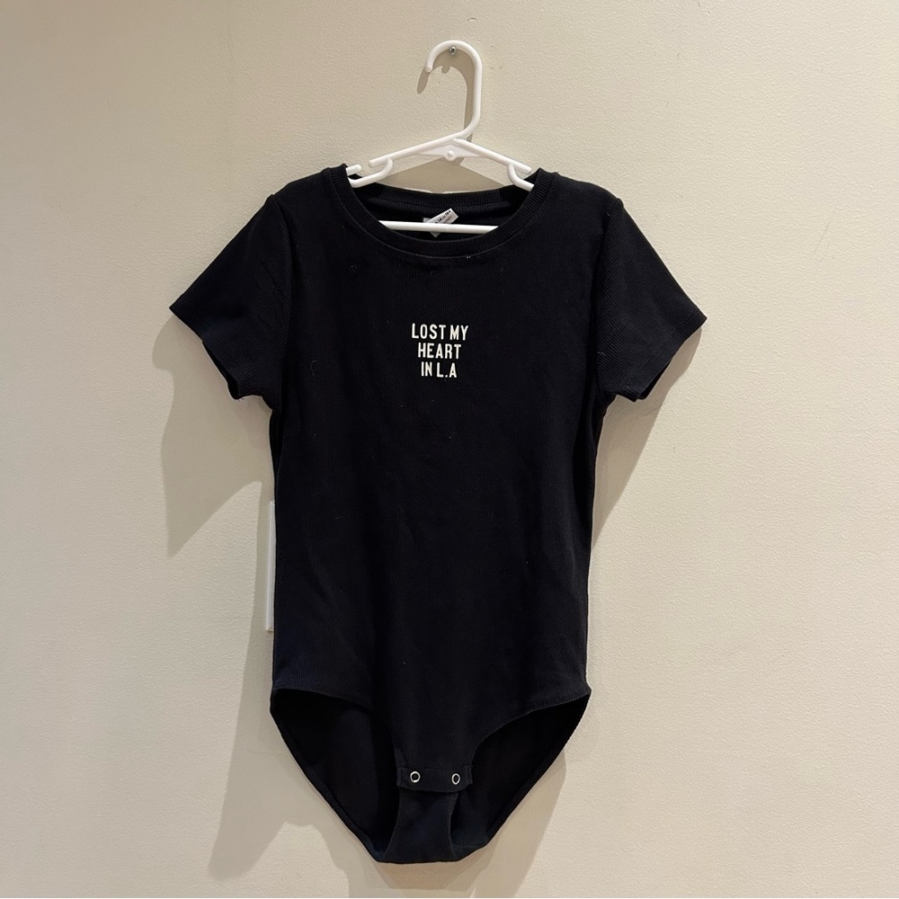 Zara Girls (13-14) Ribbed Black Bodysuit with Graphic “Lost My Heart In L.A.”